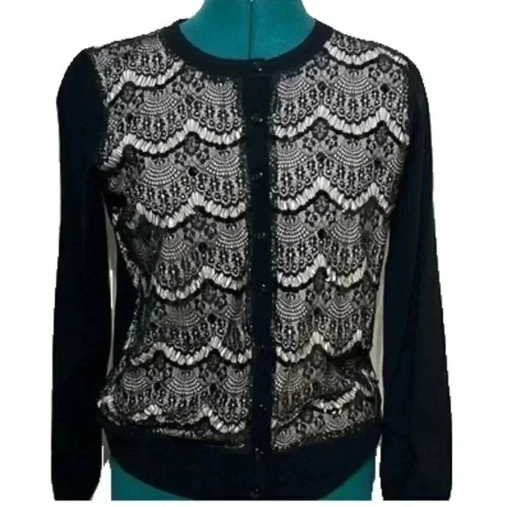 Charter Club Black & Pink Cardigan Lace and Sequins Size Small NWT